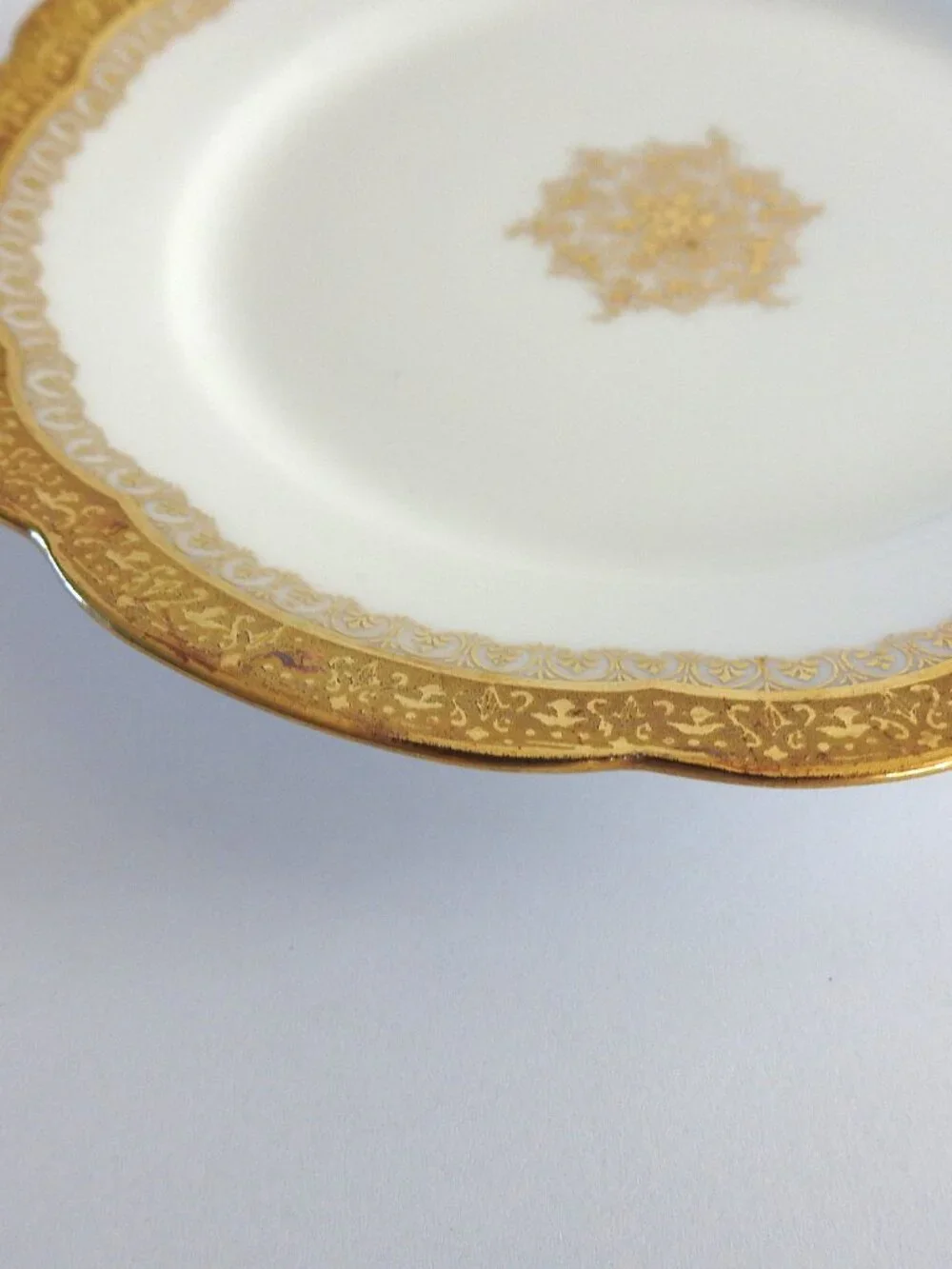 Antique Limoges Jean Pouyat Gump’s Gold Snowflake Plates Set of 2 Christmas